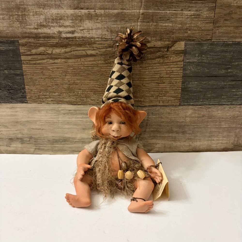 Montedragone Italy Porcelain Troll Doll Grog Red Hair Pinecone Hat Handmade